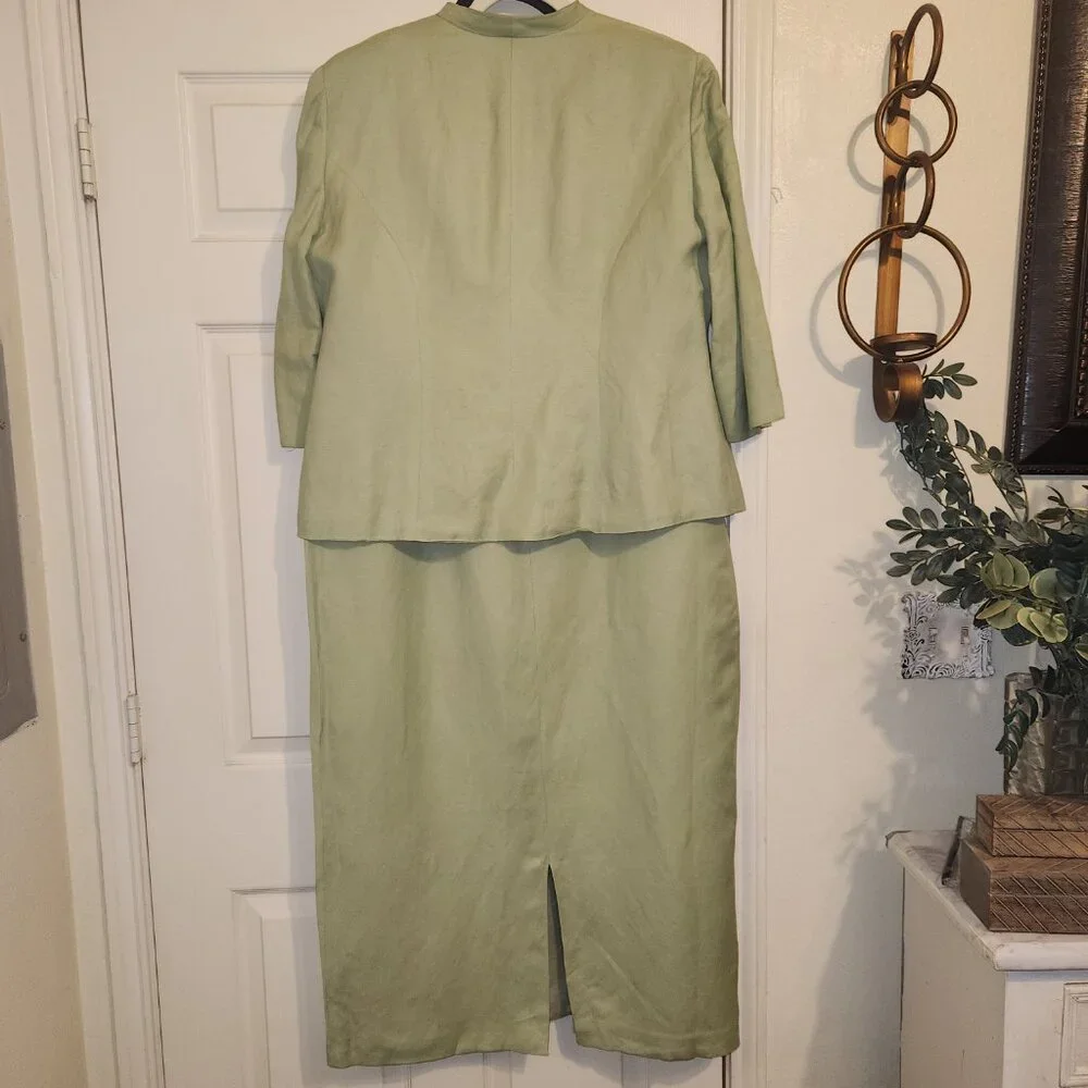 Beautiful Lime Green Jessica Howard Woman Embroidered Linen Blend Jacket Size 16 - Picture 14 of 14